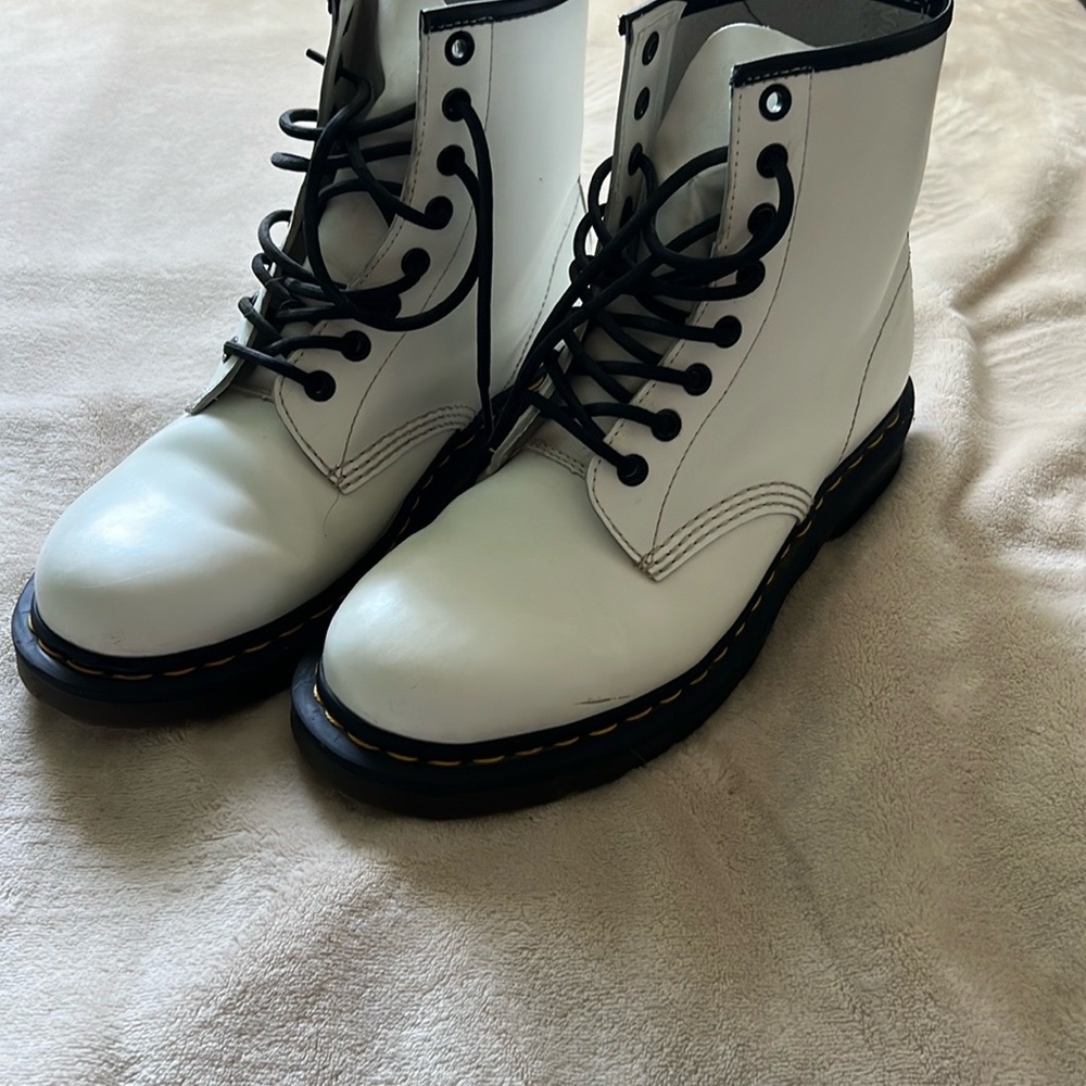 Dr. Martens White Combat Boots with Black Laces